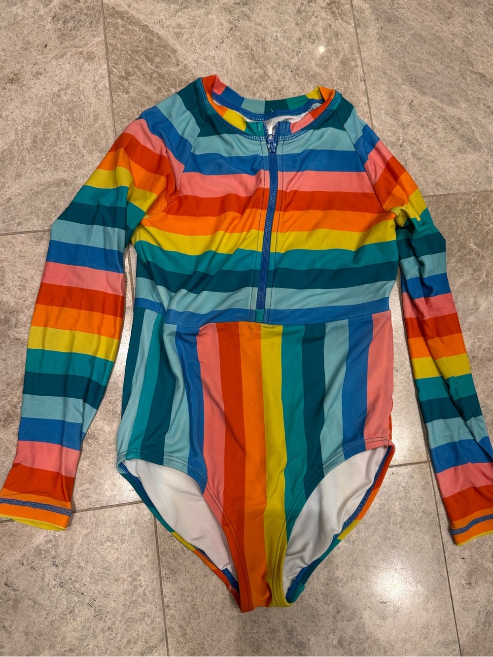 Hanna Andersson Long-Sleeve Rainbow Stripe One-Piece Swimsuit